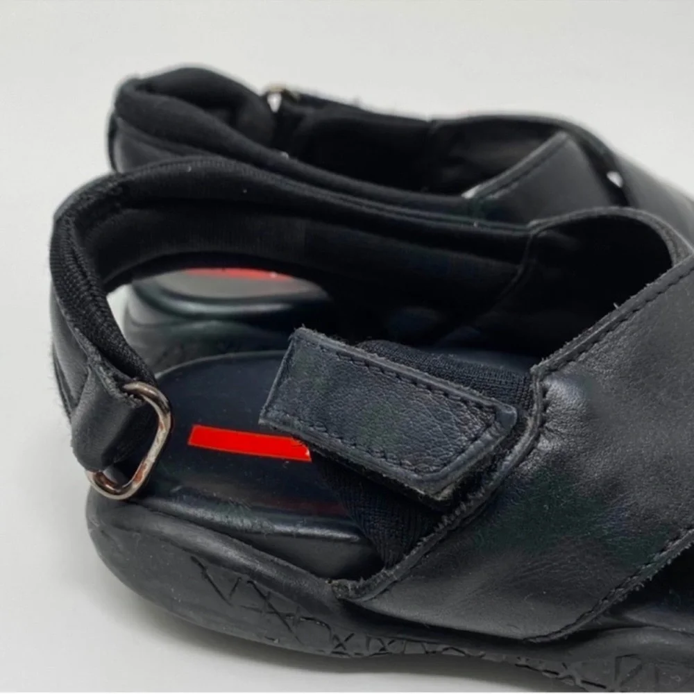 Authentic Prada luxury designer brand toddler boys black leather sandals sz 9